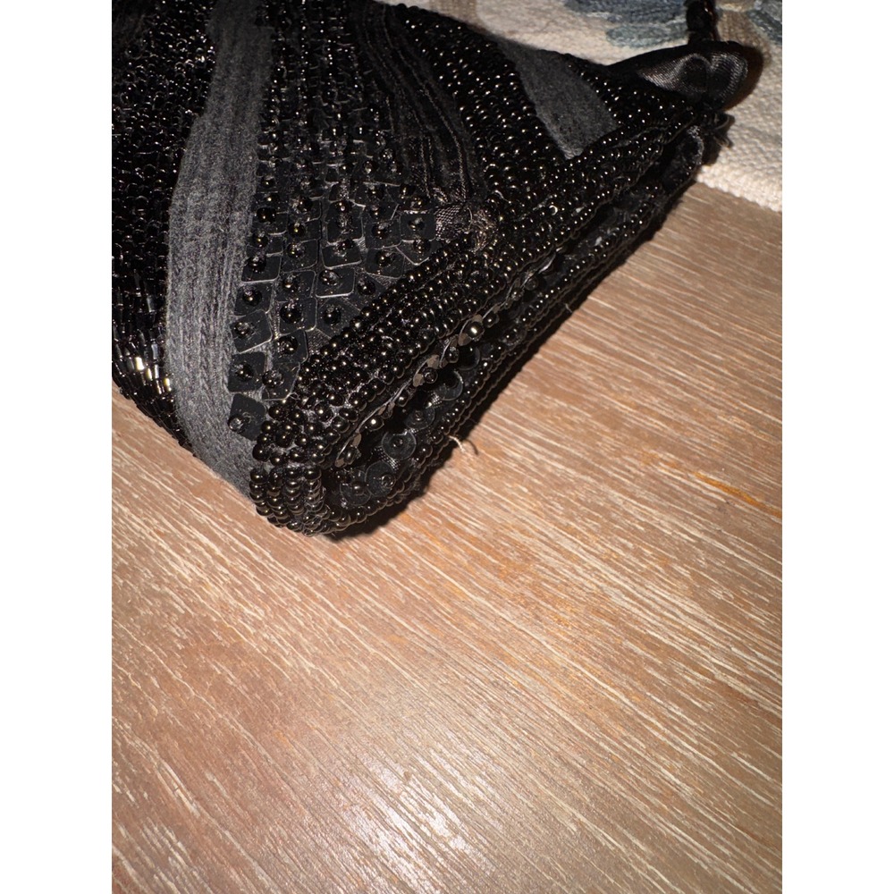 Chicos Black Beaded Gem Embellished Clutch Evening Bag Chain Strap - Picture 9 of 10